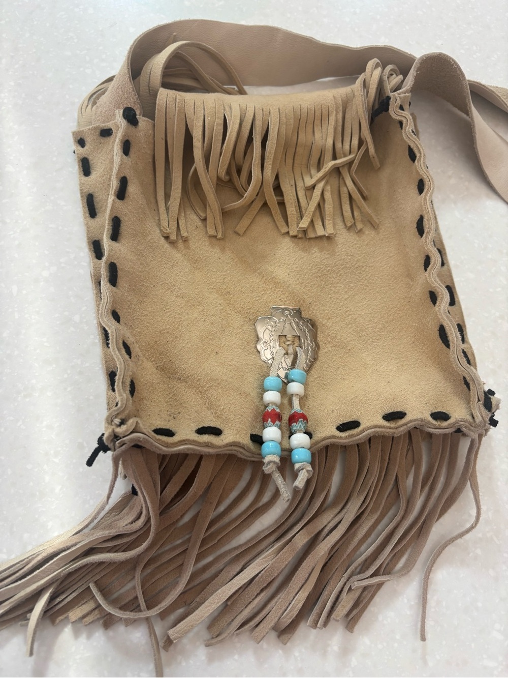 Leather handmade Fringe Crossbody Bag purse southwest beads arrow boho festival